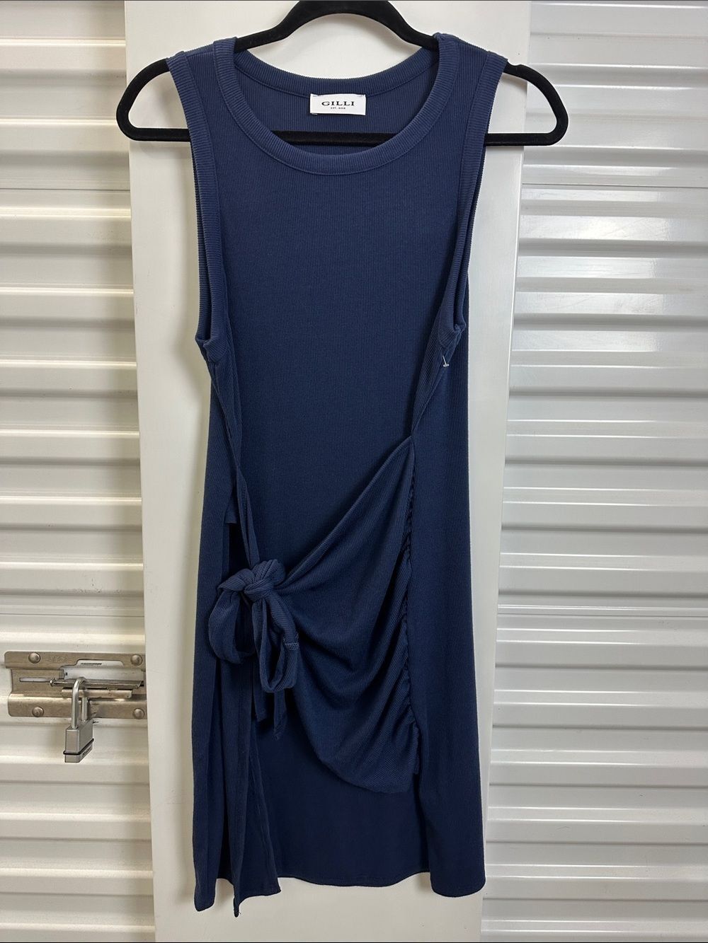 Gilli Navy Sleeveless Tie-Detail Knit Dress